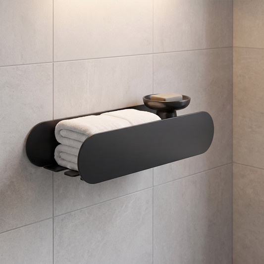 Black Aluminium Shower Caddy - Black lifestyle