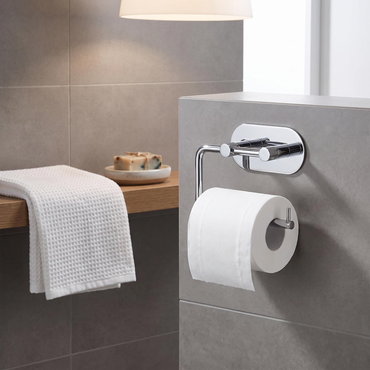 Adhesive SS Toilet Roll Holder - Chrome lifestyle