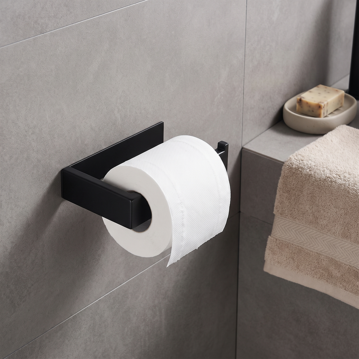 Black Matt Adhesive Toilet Paper Holder lifestyle
