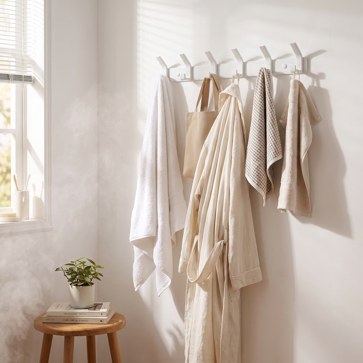 Black Aluminium Wall Hanging Hooks - White 6 Hooks (50cm) lifestyle