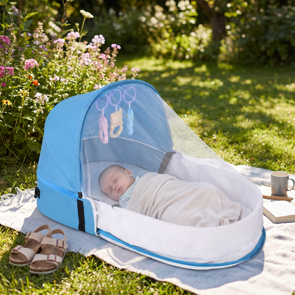 Folding Baby Travel Crib with Mosquito Net lifestyle
