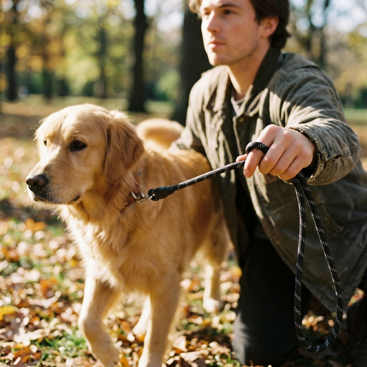 Reflective Nylon Dog Leash - Black lifestyle